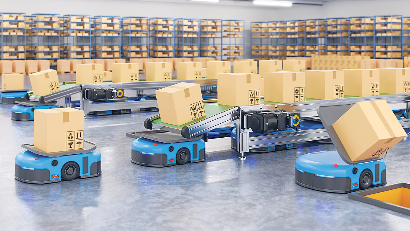 Effiziente Klassifizierungsroboter verteilen und ordnen Pakete.